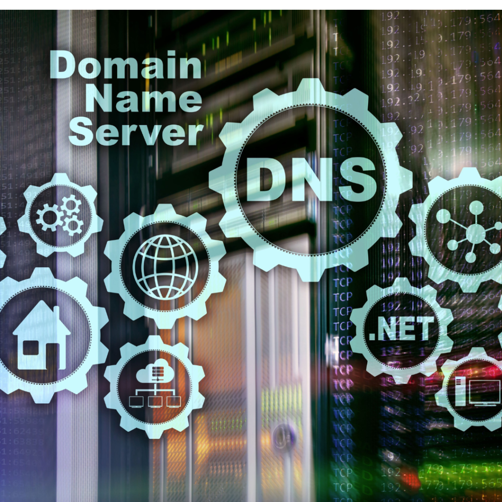 Illustration of a gear icon symbolizing DNS settings configuration. The gear represents the technical aspect of setting up domain name system (DNS) records, such as SPF, DKIM, and DMARC, to ensure secure email authentication and enhance deliverability for professional email addresses associated with a hardware store's custom domain.