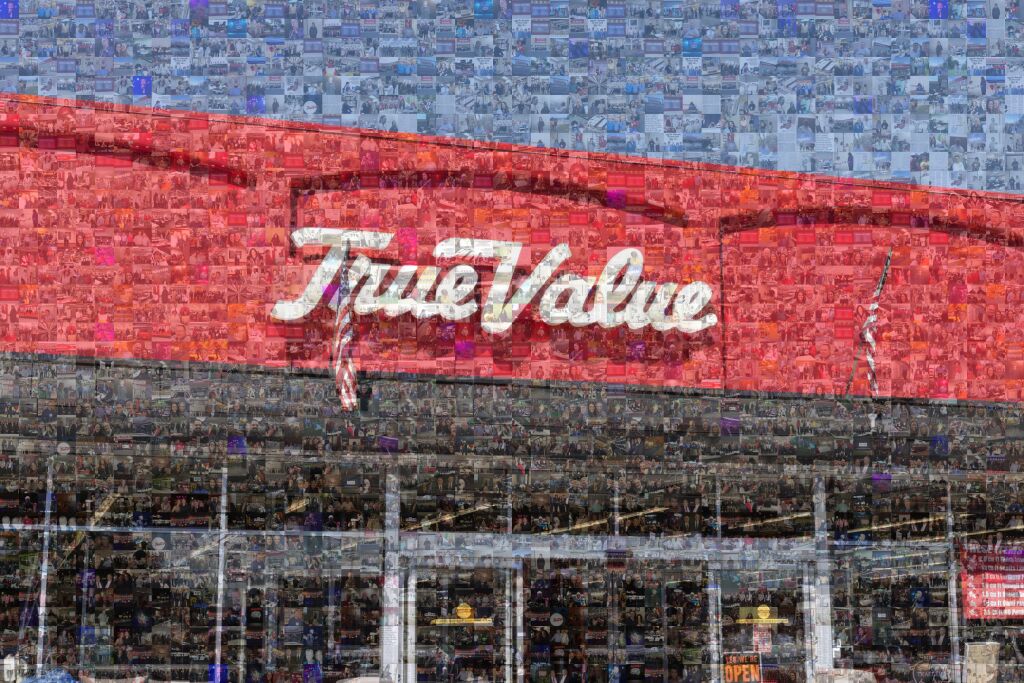 A mosaic featuring a collage of images from True Value associates, stores, and memorable moments, symbolizing the shared legacy and community of the hardware industry. The images capture smiling faces, store displays, and meaningful connections, showcasing the family-like bond within the True Value hardware community.
