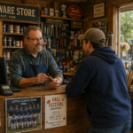 Local hardware store owner serving customers in the community