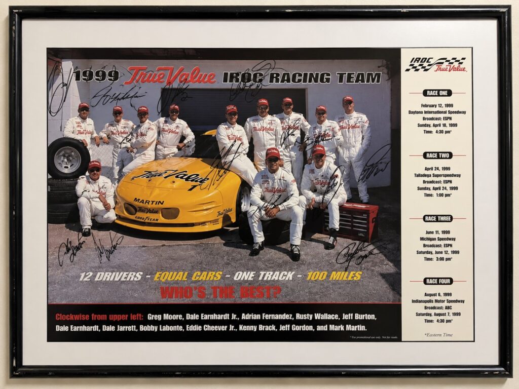 1999 True Value IROC Racing Team poster — 12 drivers, equal cars, one track, 100 miles