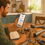 Customer asking an AI assistant on a phone for a local hardware store recommendation