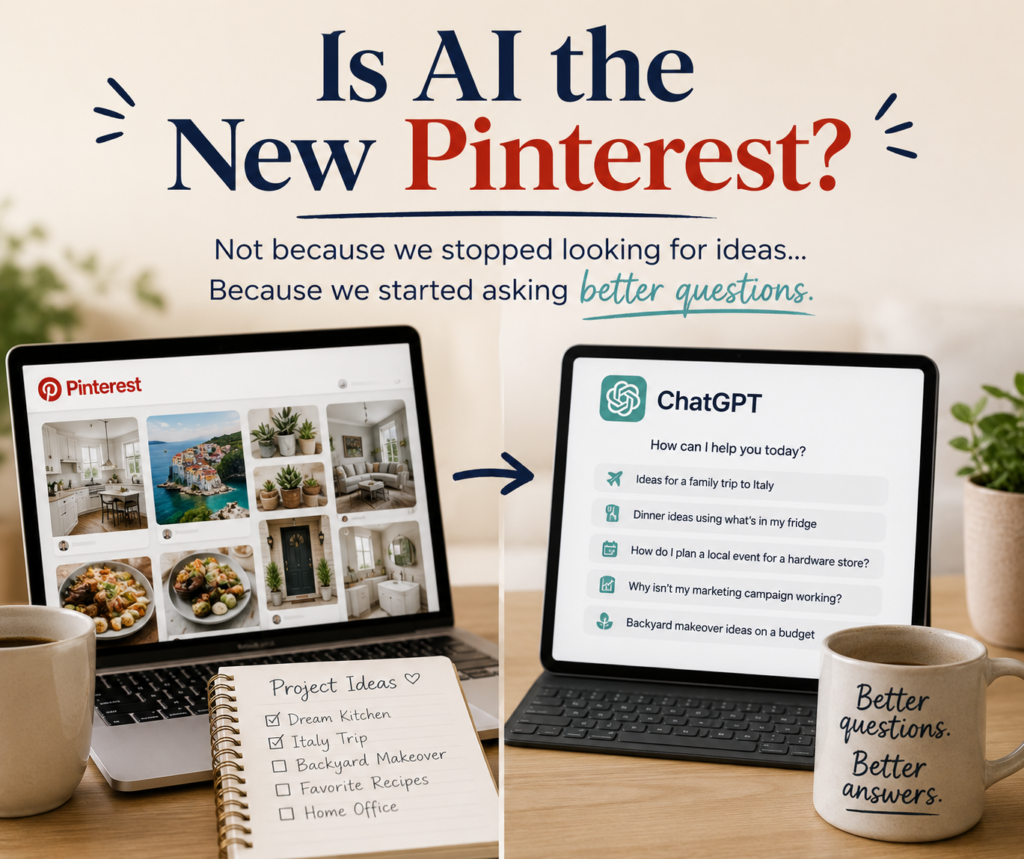 Graphic asking whether AI is becoming the new Pinterest, by Renee C. Gray